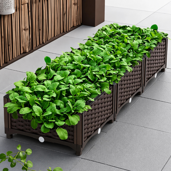 Модулна повдигната леха 120x40x22 см – За зеленчуци, билки и цветя, UV устойчива, кафява