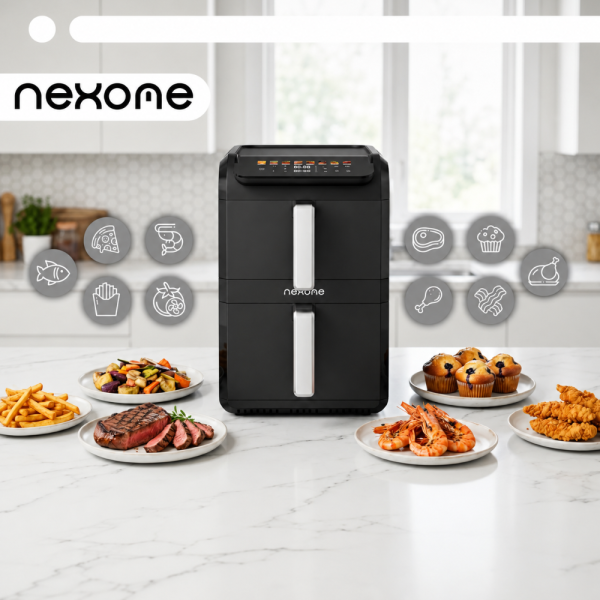 NexOne TwinFryer 11L – Двукамерен фритюрник с горещ въздух 2800W, две независими кошници, 8 програми и Sync функция