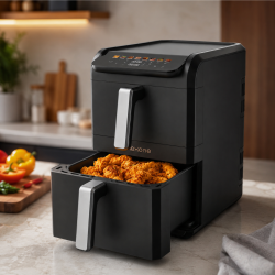 NexOne TwinFryer 11L – Двукамерен фритюрник с горещ въздух 2800W, две независими кошници, 8 програми и Sync функция