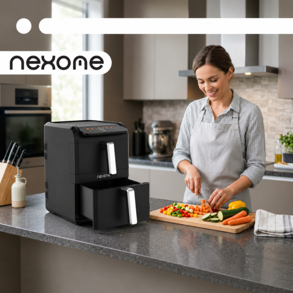 NexOne TwinFryer 11L – Двукамерен фритюрник с горещ въздух 2800W, две независими кошници, 8 програми и Sync функция 2