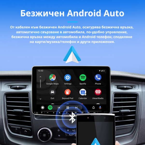 Безжичен адаптер Wireless CarPlay & Android Auto – Plug & Play, Bluetooth 5.0, USB/USB-C
