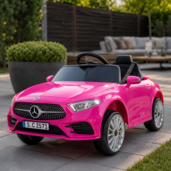 Розова акумулаторна кола Mercedes Benz CLS350 с кожена седалка 12V