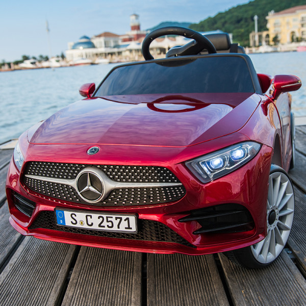 Червена акумулаторна кола Mercedes Benz CLS350 с кожена седалка 12V 4