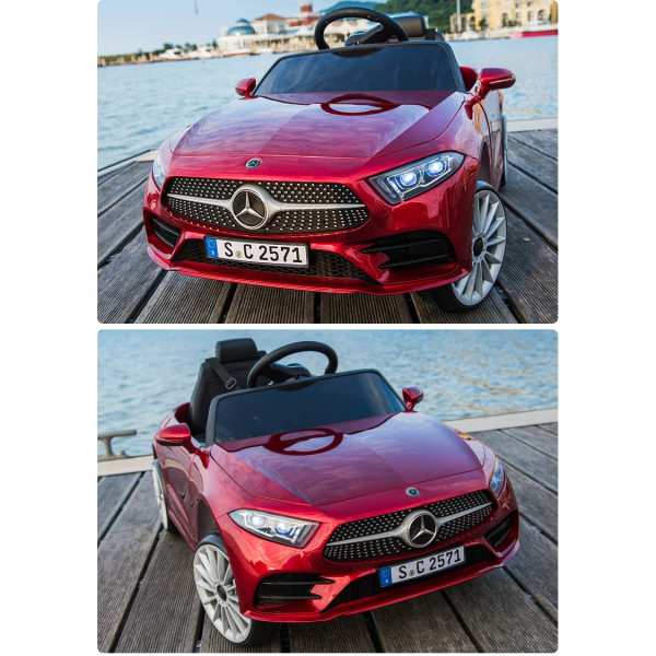Червена акумулаторна кола Mercedes Benz CLS350 с кожена седалка 12V 8