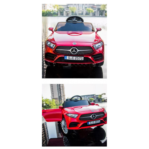 Червена акумулаторна кола Mercedes Benz CLS350 с кожена седалка 12V 9