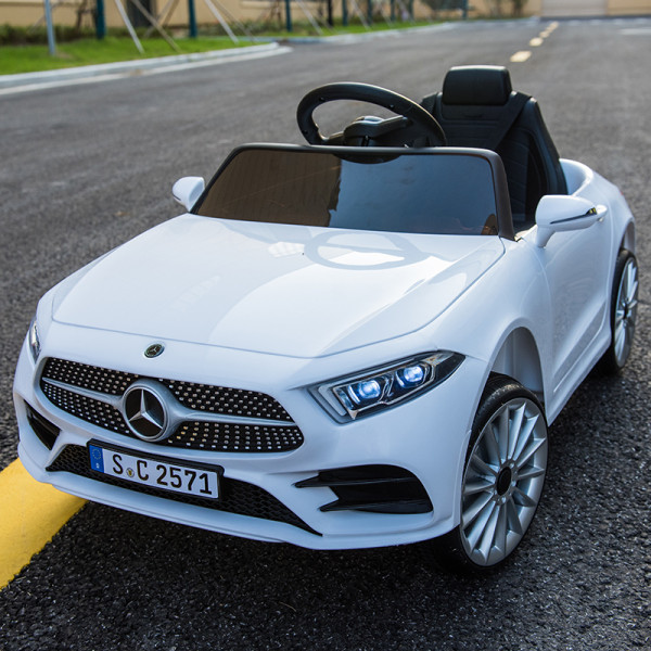 Бяла акумулаторна кола Mercedes Benz CLS350 с кожена седалка 12V 6