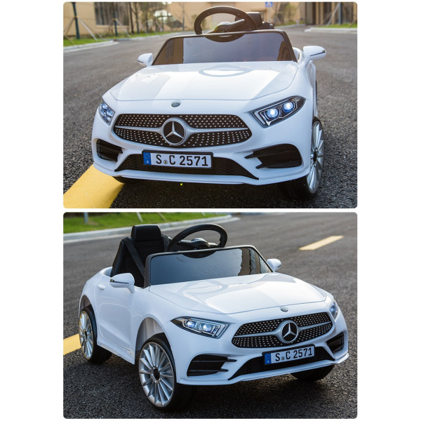 Бяла акумулаторна кола Mercedes Benz CLS350 с кожена седалка 12V 9