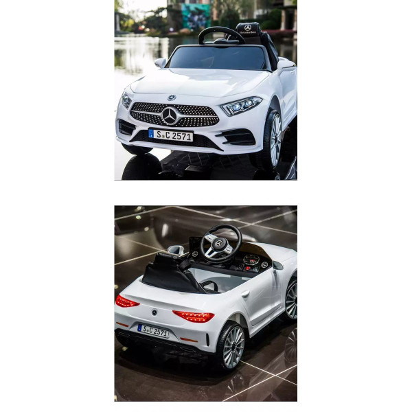 Бяла акумулаторна кола Mercedes Benz CLS350 с кожена седалка 12V 10
