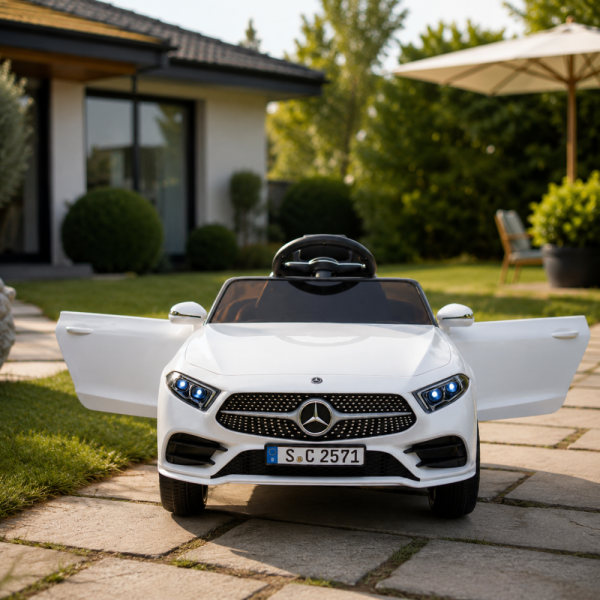Бяла акумулаторна кола Mercedes Benz CLS350 с кожена седалка 12V 1