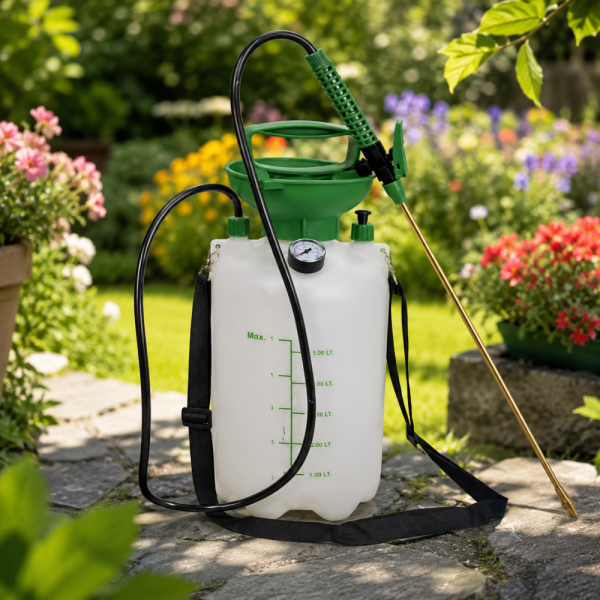 Пръскачка под налягане 5L Living & Garden – Месингов накрайник, манометър и презрамка за носене 1