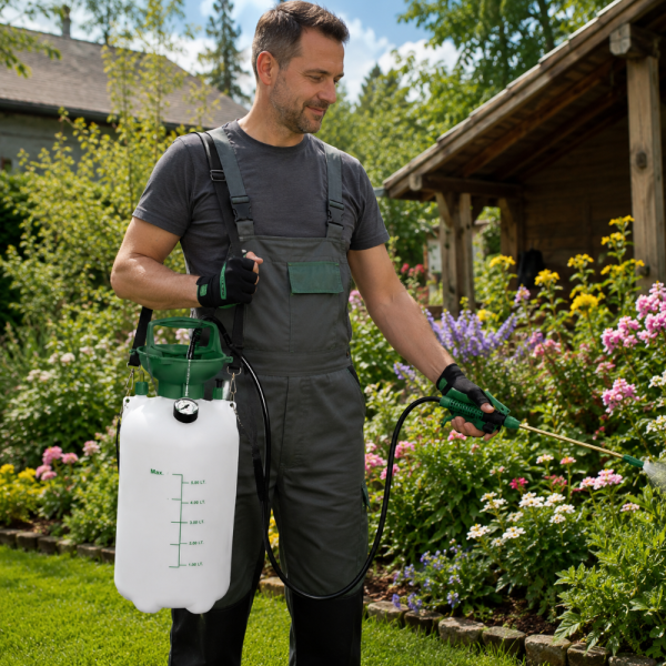 Пръскачка под налягане 5L Living & Garden – Месингов накрайник, манометър и презрамка за носене 2