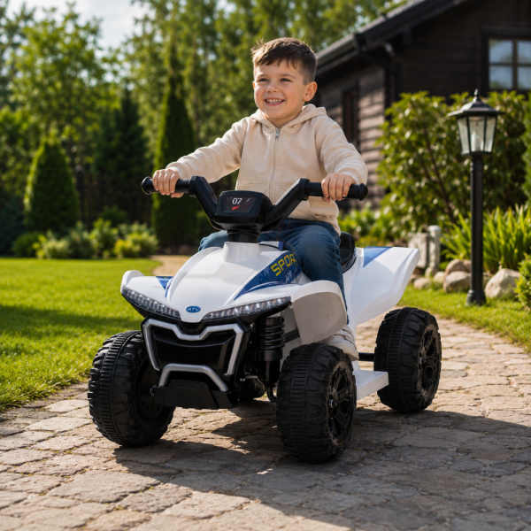 Детско акумулаторно ATV 6V 25W – Електрическо ATV с LED светлини за деца 1.5+ години, бяло 2
