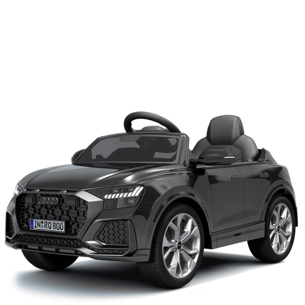 Детска акумулаторна кола Audi RS Q8 12V - Дистанционно управление, музика, LED светлини и амортисьори – черна