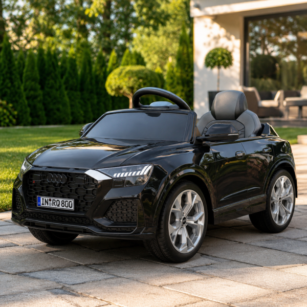 Детска акумулаторна кола Audi RS Q8 12V - Дистанционно управление, музика, LED светлини и амортисьори – черна 1