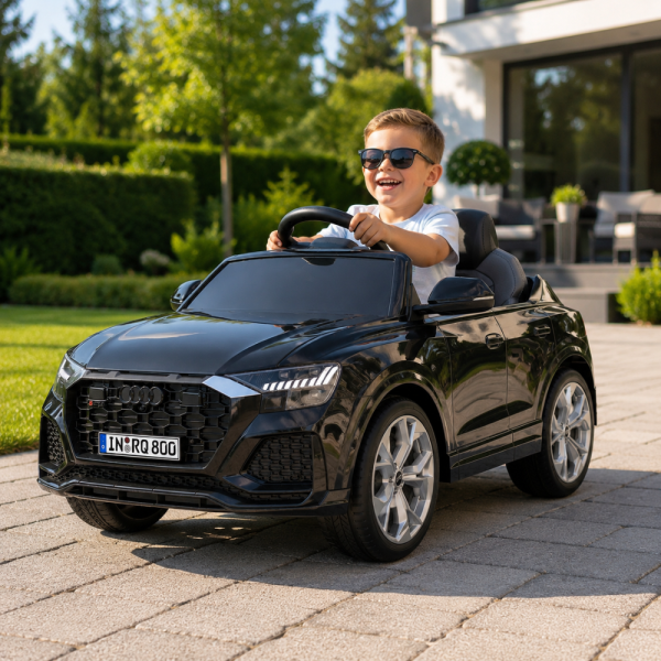 Детска акумулаторна кола Audi RS Q8 12V - Дистанционно управление, музика, LED светлини и амортисьори – черна 2
