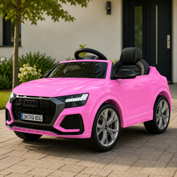 Детска акумулаторна кола Audi RS Q8 12V - Дистанционно управление, музика, LED светлини и амортисьори – розова