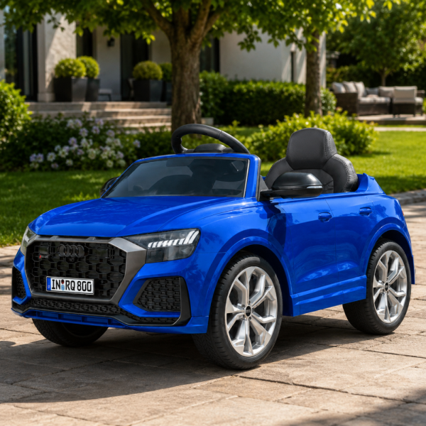 Детска акумулаторна кола Audi RS Q8 12V - Дистанционно управление, музика, LED светлини и амортисьори – синя 3