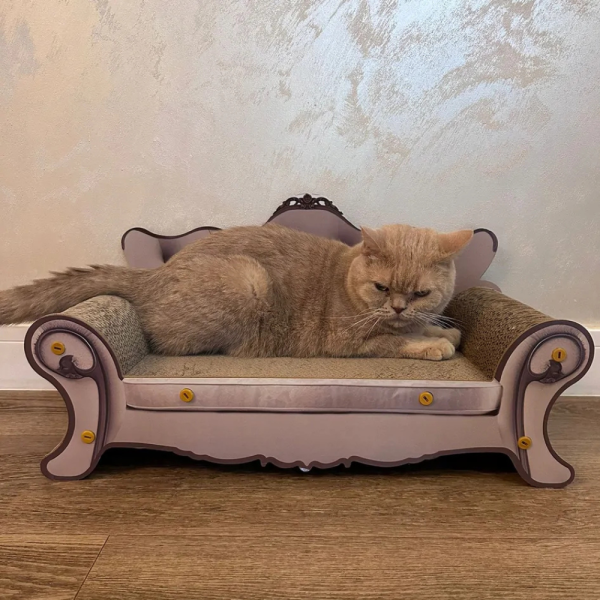 Драскалка за котки тип диван 60 см – Картонено легло, играчка и място за точене на нокти 4