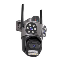 Тройна външна WiFi камера 9MP с аларма, 24 диода, iCSee, 3008 + подарък карта памет 64GB FS-23124