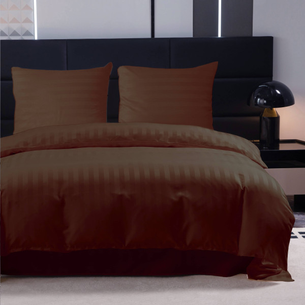 Спален комплект 3 части - 160x200 см с 2 калъфки, сатенени райета, микрофибър/памук, с цип, хипоалергенен - кафяв 4