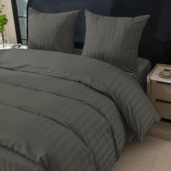 Спален комплект 3 части - 160x200 см с 2 калъфки, сатенени райета, микрофибър/памук, с цип, хипоалергенен - тъмно сив