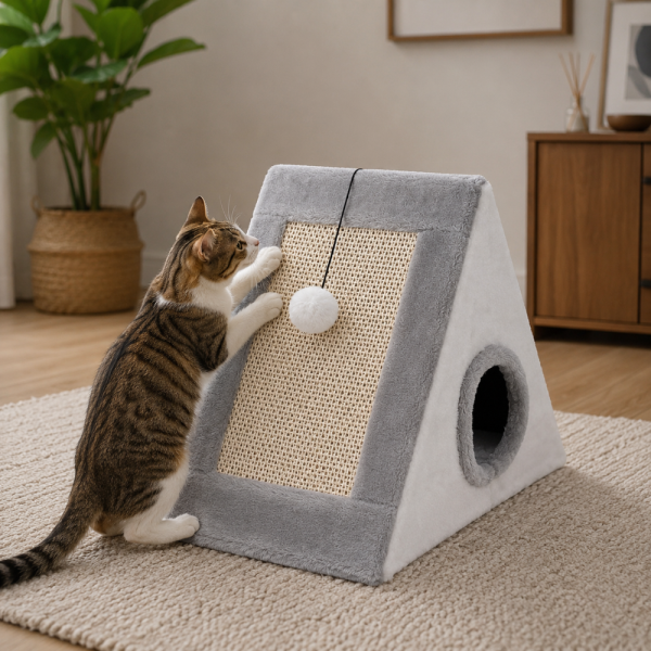 Къщичка за котки 4 в 1 - Драскалка, легло, играчка и уютно скривалище 39 x 45 x 14 cm 2