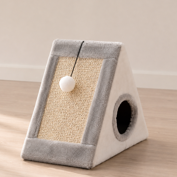 Къщичка за котки 4 в 1 - Драскалка, легло, играчка и уютно скривалище 39 x 45 x 14 cm 1
