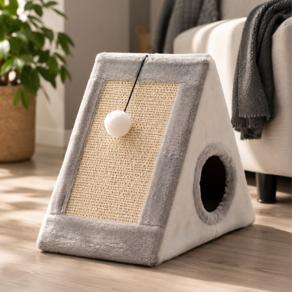 Къщичка за котки 4 в 1 - Драскалка, легло, играчка и уютно скривалище 39 x 45 x 14 cm 4