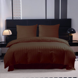 Спален комплект 4 части - 160x200 см с 2 калъфки, сатенени райета, микрофибър/памук, с цип, хипоалергенен - кафяв