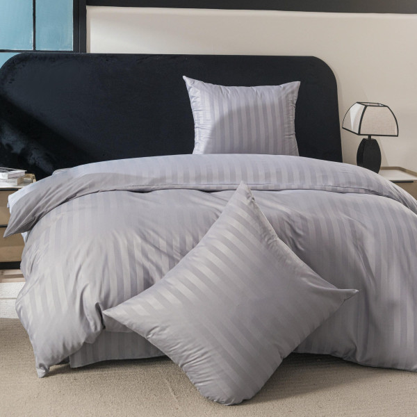 Спален комплект 4 части - 160x200 см с 2 калъфки, сатенени райета, микрофибър/памук, с цип, хипоалергенен - сив 9