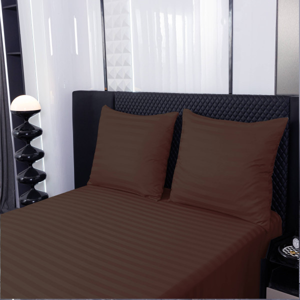 Спален комплект 4 части - 220x200 см с 2 калъфки, сатенени райета, микрофибър/памук, с цип, хипоалергенен - кафяв 5