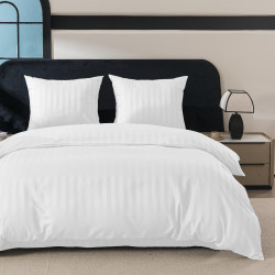 Спален комплект 4 части - 220x200 см с 2 калъфки, сатенени райета, микрофибър/памук, с цип, хипоалергенен - бял