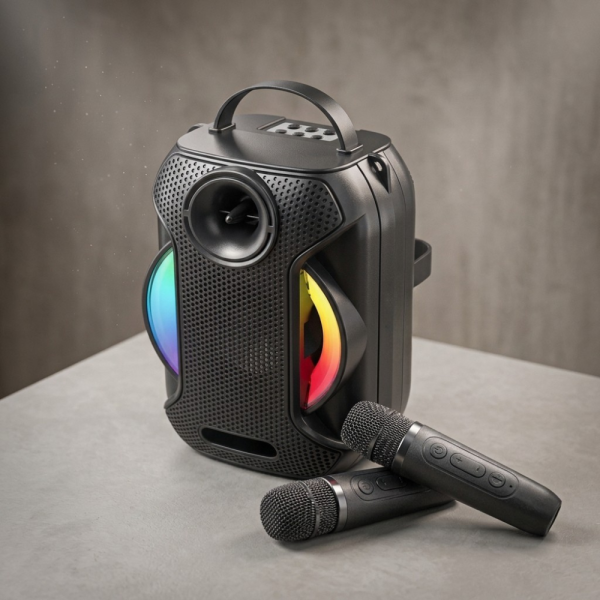 Преносима Bluetooth караоке колона ZQS-W4110 с 2 безжични микрофона, RGB светлини, FM радио, USB, TF и AUX 1