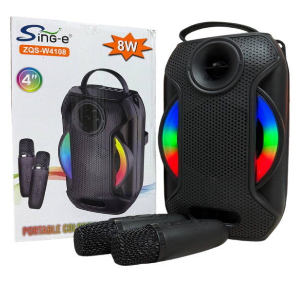 Преносима Bluetooth караоке колона ZQS-W4110 с 2 безжични микрофона, RGB светлини, FM радио, USB, TF и AUX