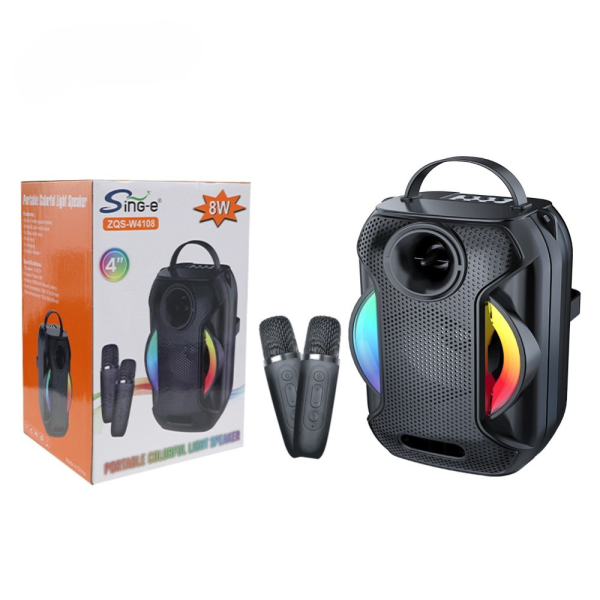 Преносима Bluetooth караоке колона ZQS-W4110 с 2 безжични микрофона, RGB светлини, FM радио, USB, TF и AUX 5