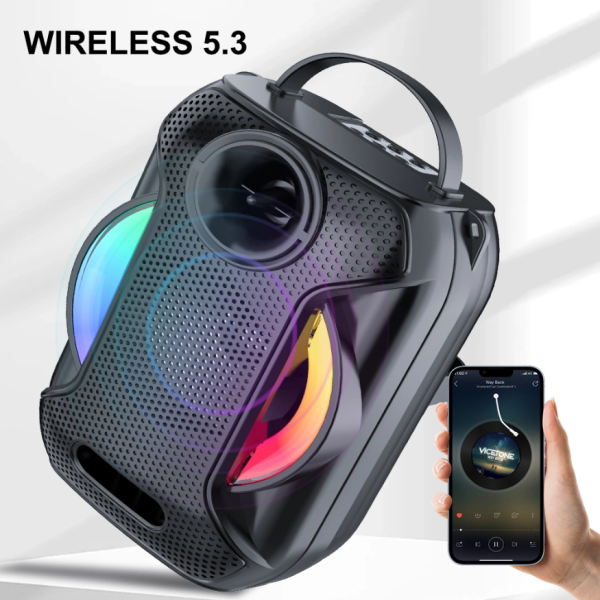 Преносима Bluetooth караоке колона ZQS-W4110 с 2 безжични микрофона, RGB светлини, FM радио, USB, TF и AUX 3