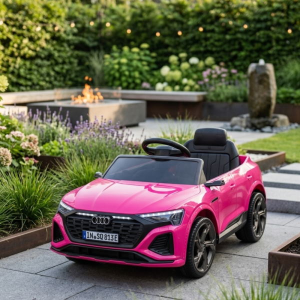 Детска акумулаторна кола Audi RS Q8 12V - Дистанционно управление, музика, LED светлини и амортисьори – розова