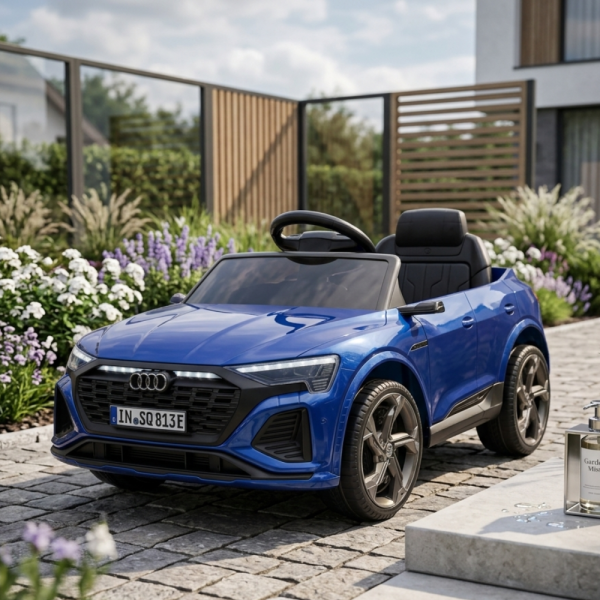Детска акумулаторна кола Audi RS Q8 12V - Дистанционно управление, музика, LED светлини и амортисьори – синя