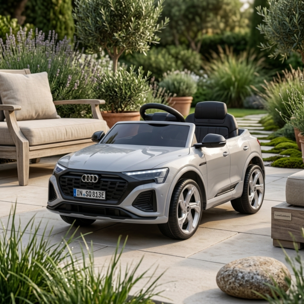 Детска акумулаторна кола Audi RS Q8 12V - Дистанционно управление, музика, LED светлини и амортисьори – сива