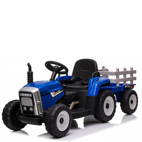 Детски акумулаторен трактор с ремарке 12V – 2x25W, MP3, Bluetooth, до 30 кг, син 4
