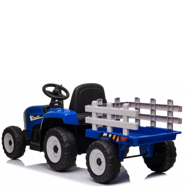 Детски акумулаторен трактор с ремарке 12V – 2x25W, MP3, Bluetooth, до 30 кг, син 5