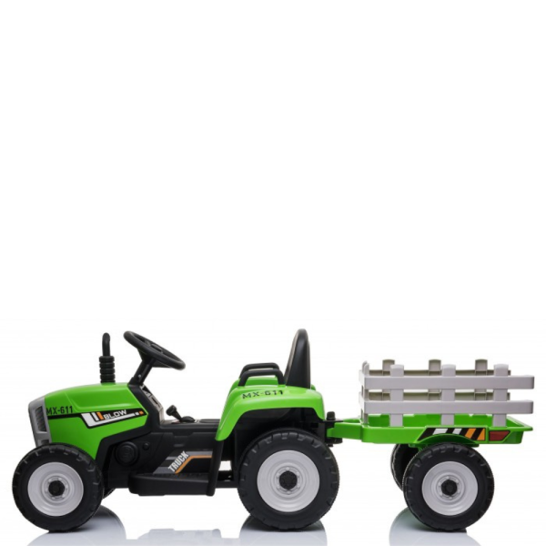 Детски акумулаторен трактор с ремарке 12V – 2x25W, MP3, Bluetooth, до 30 кг, зелен 6