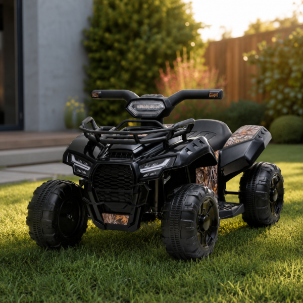 Детско акумулаторно ATV J320 6V – LED светлини, USB музика и офроуд приключения за деца 1.5–4 години, черно
