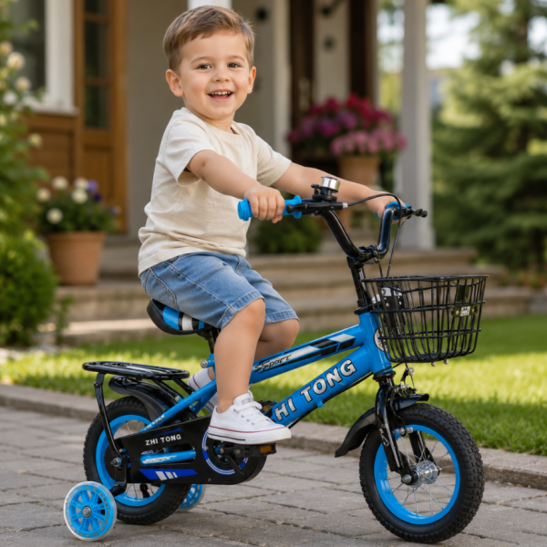 Детски велосипед с кош, помощни колела и два вида спирачки C BIKE1 - син 12 инча 2