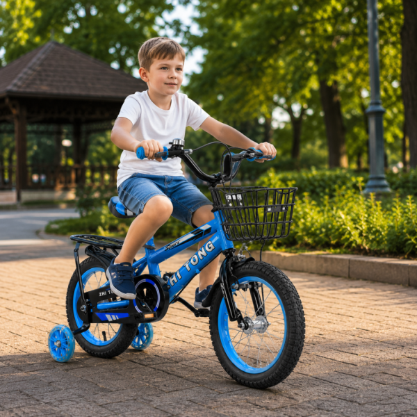 Детски велосипед с кош, помощни колела и два вида спирачки C BIKE1 - син 16 инча