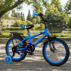 Детски велосипед с кош, помощни колела и два вида спирачки C BIKE1 - син 18 инча