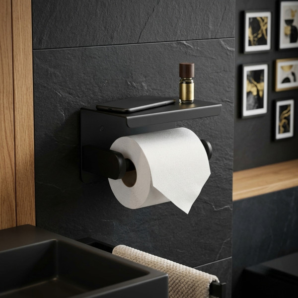 Поставка за тоалетна хартия с метален рафт – черна, Loft дизайн 3