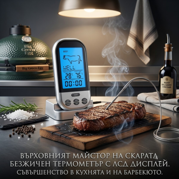 Безжичен кухненски термометър с LCD дисплей и сонда за месо, грил и барбекю 4