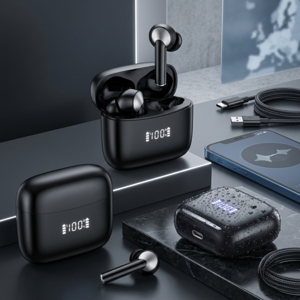 Безжични Bluetooth слушалки TWS с LED дисплей, ENC микрофон и IPX7 водоустойчивост 1