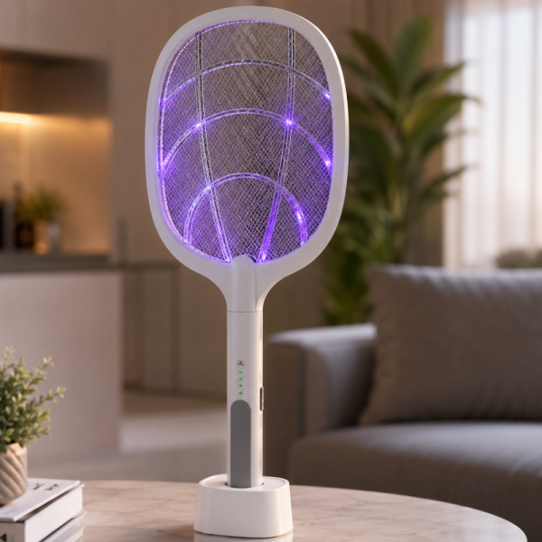 Електрическа палка 3 в 1 с UV лампа, USB зареждане, автоматична стойка – за комари, мухи и летящи насекоми